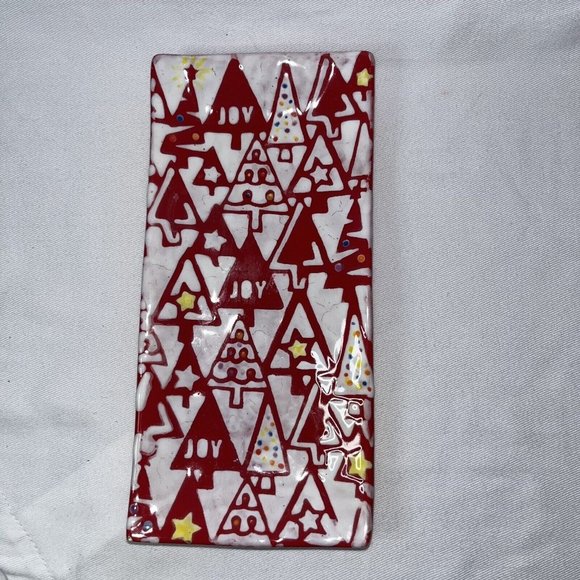 Other - Candy Dish Made in Italy Rectangle Christmas Tree Pattern Red Bright Stars READ